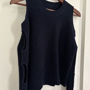 Jordan Navy Ribbed Cutout-Sleeve Crewneck Sweater Vest